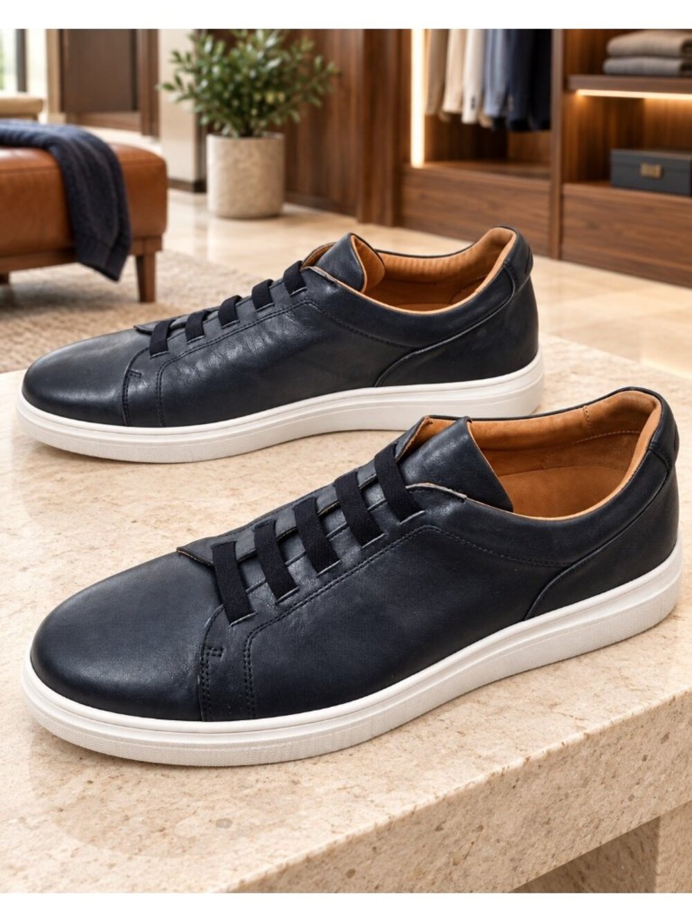 Robert Barakett Italian Slip On Leather Sneakers Mens 10 Navy
